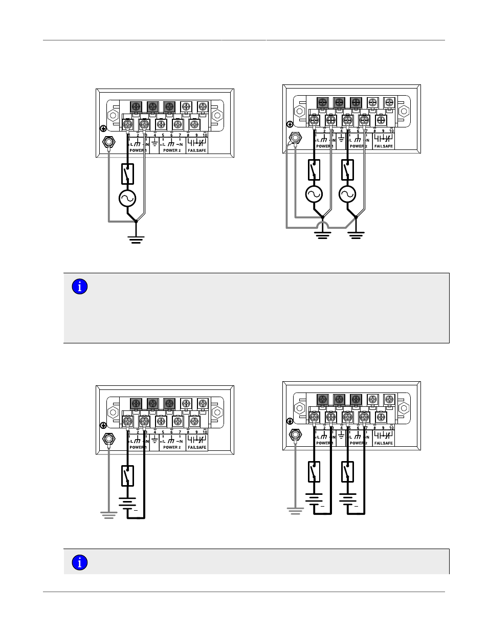 Ac power supply wiring examples, Dc power supply wiring examples, Ac single power supply wiring example | 19 3.17. dc single power supply wiring example, Section 3.2.3.1, “ac power supply wiring examples, Section 3.2.3.2, “dc, Power supply wiring examples | RuggedCom RUGGEDSWITCH RSG2288 User Manual | Page 19 / 39