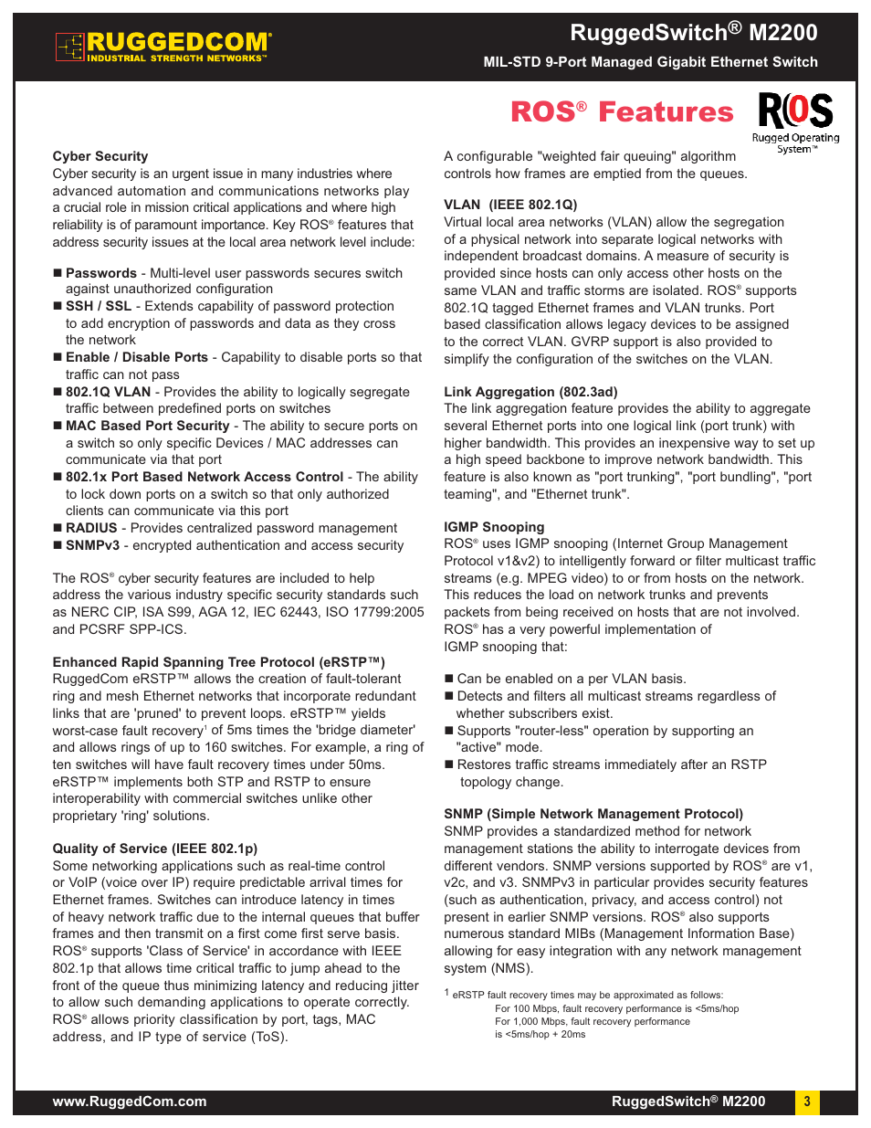 Features, Ruggedswitch, M2200 | RuggedCom M2200 User Manual | Page 3 / 9