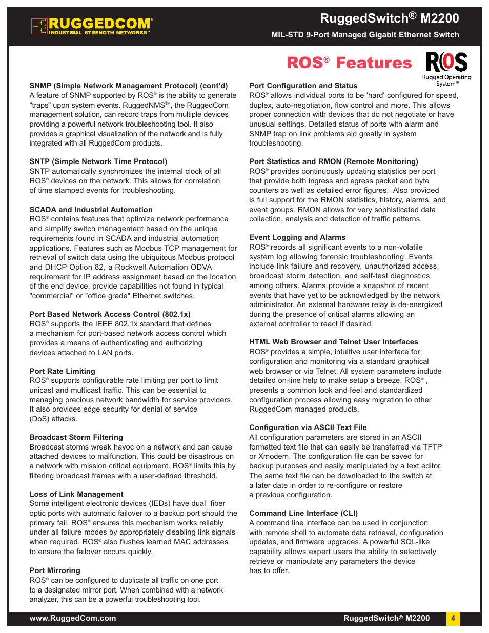 Features, Ruggedswitch, M2200 | RuggedCom M2200 User Manual | Page 4 / 9