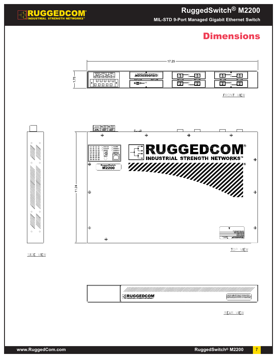 Dimensions, Ruggedswitch, M2200 | RuggedCom M2200 User Manual | Page 7 / 9