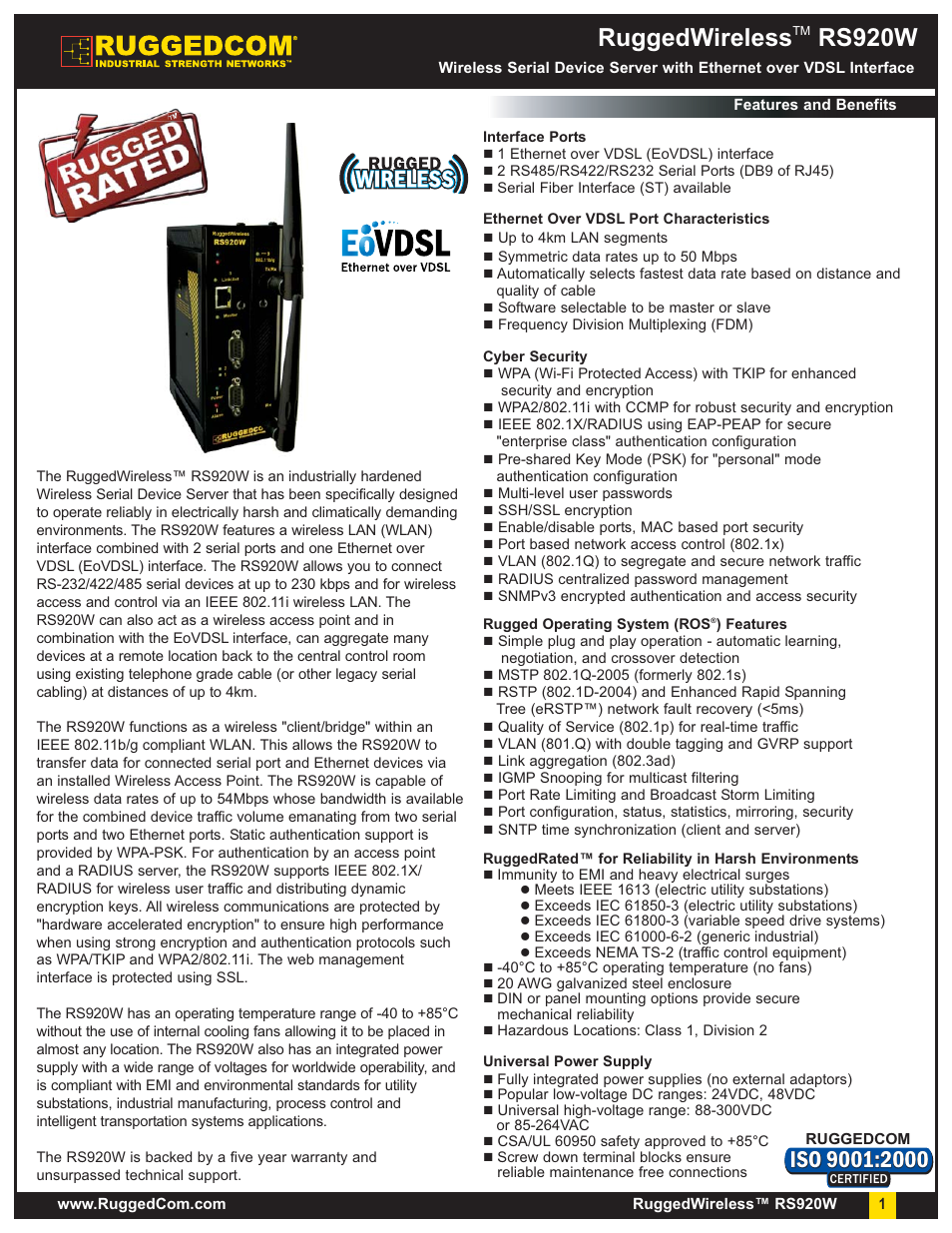 RuggedCom RuggedWireless RS920W User Manual | 8 pages