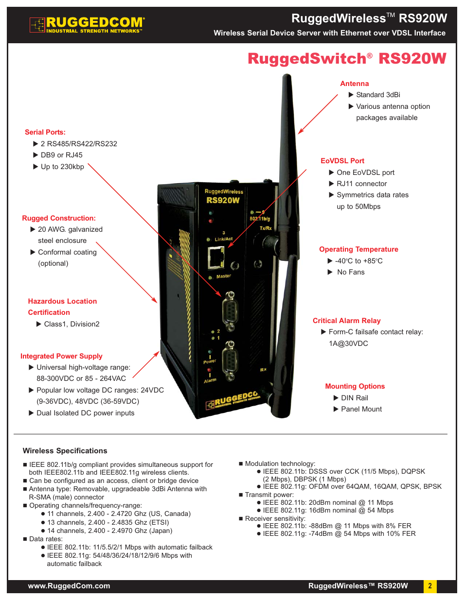 Ruggedswitch, Rs920w, Ruggedwireless | RuggedCom RuggedWireless RS920W User Manual | Page 2 / 8