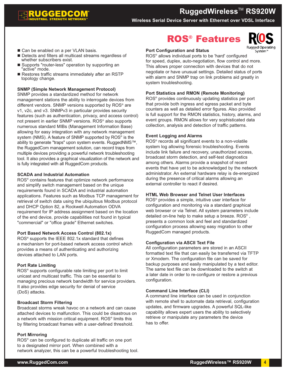 Features, Ruggedwireless, Rs920w | RuggedCom RuggedWireless RS920W User Manual | Page 4 / 8
