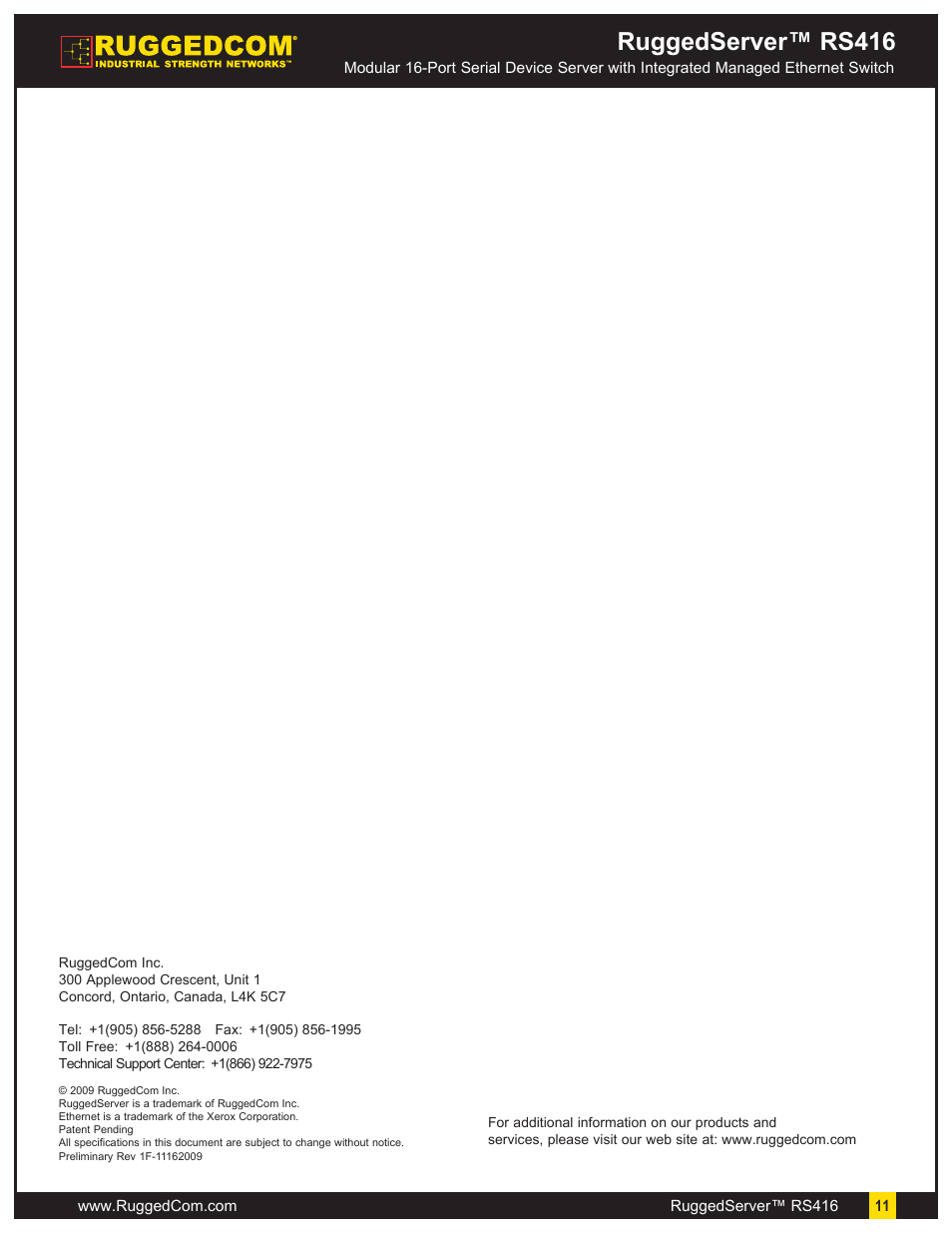 Ruggedserver™ rs416 | RuggedCom RuggedServer RS416 User Manual | Page 11 / 11