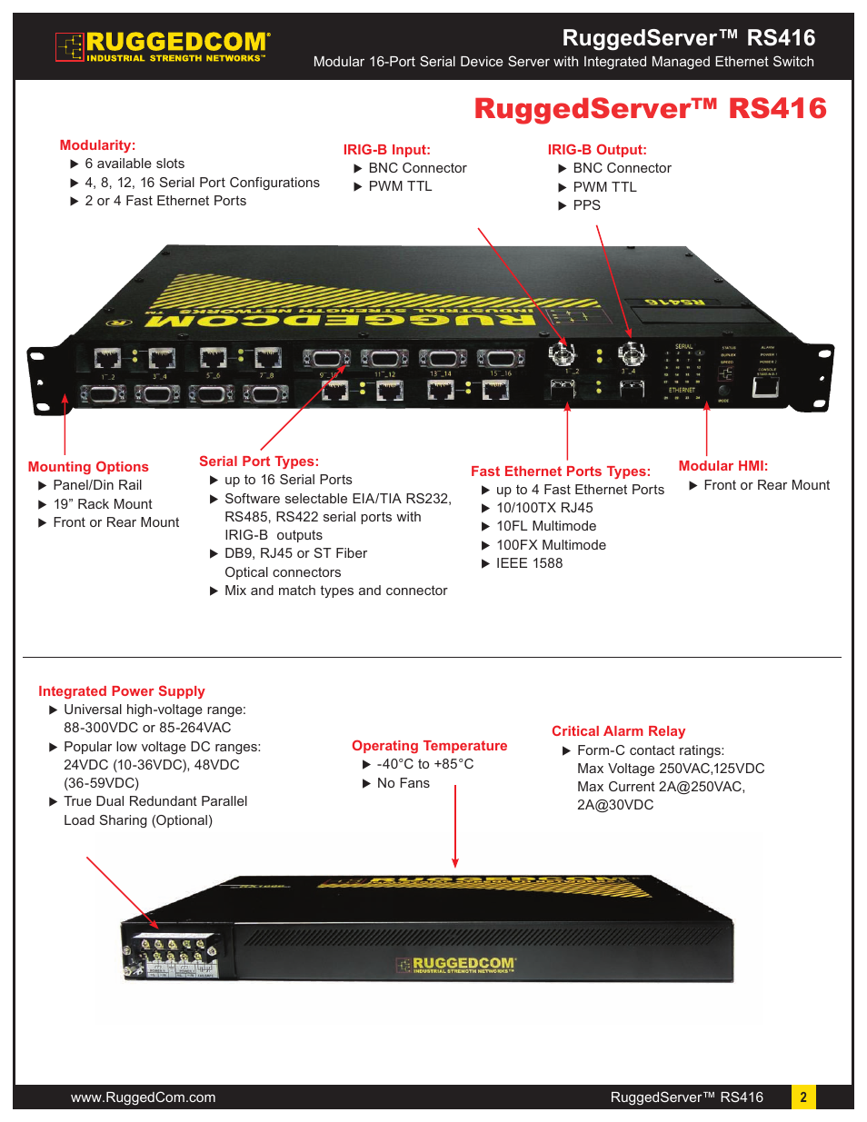 Ruggedserver™ rs416 | RuggedCom RuggedServer RS416 User Manual | Page 2 / 11