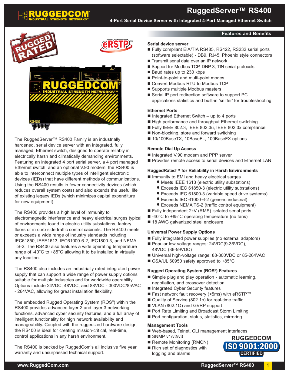RuggedCom RuggedServer RS400 User Manual | 8 pages