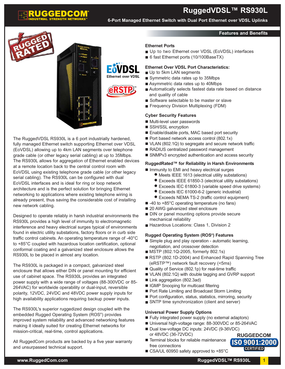 RuggedCom RuggedVDSL RS930L User Manual | 9 pages