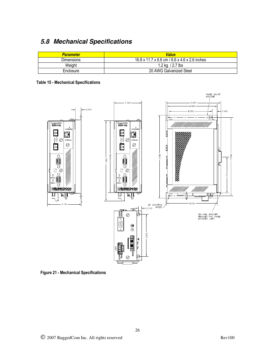 8 mechanical specifications | RuggedCom RUGGED VDSL RS910L User Manual | Page 26 / 29