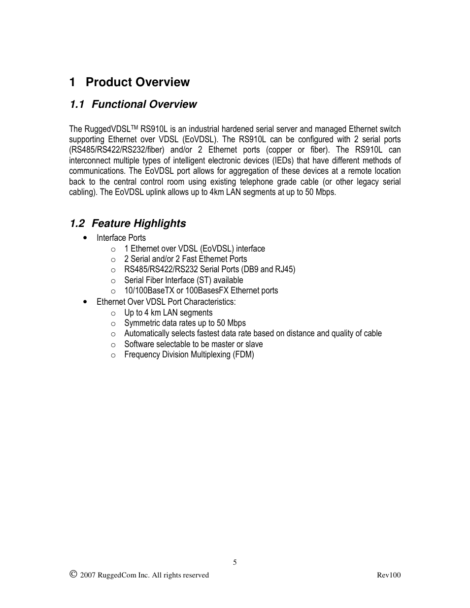 1 product overview | RuggedCom RUGGED VDSL RS910L User Manual | Page 5 / 29