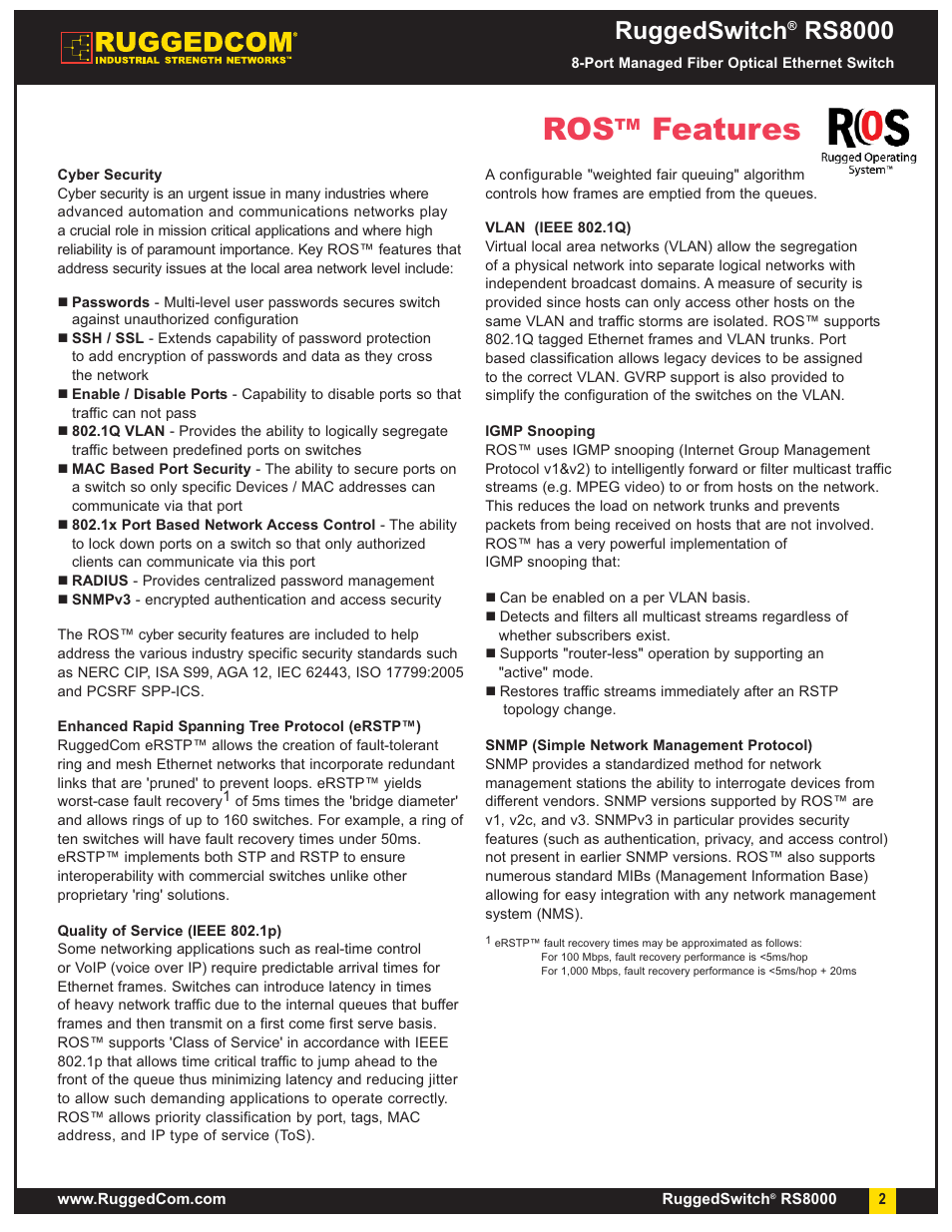 Features, Ruggedswitch, Rs8000 | RuggedCom RS8000 User Manual | Page 2 / 7