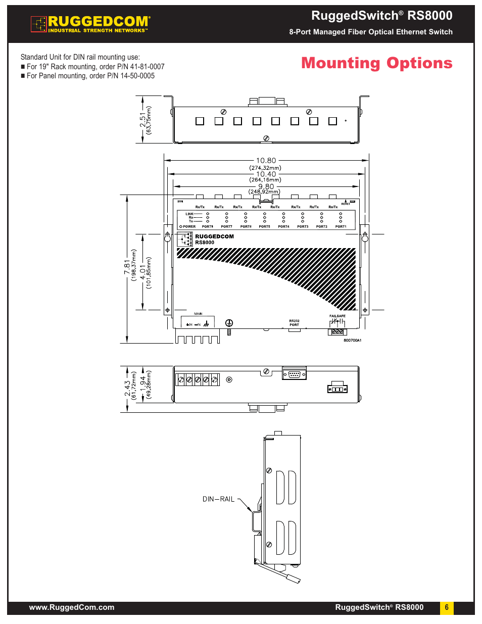Mounting options, Ruggedswitch, Rs8000 | RuggedCom RS8000 User Manual | Page 6 / 7