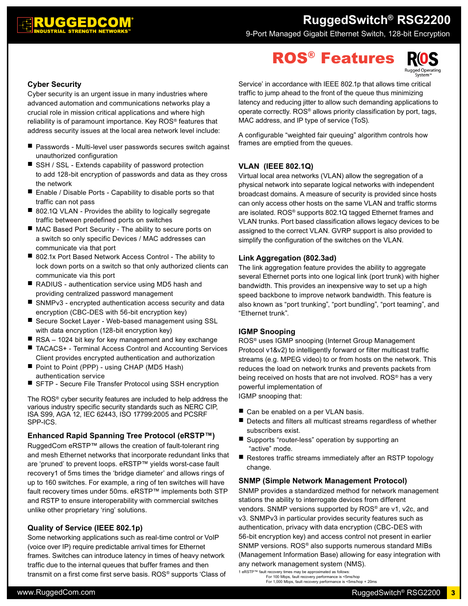 Features, Ruggedswitch, Rsg2200 | RuggedCom RSG2200 User Manual | Page 3 / 11