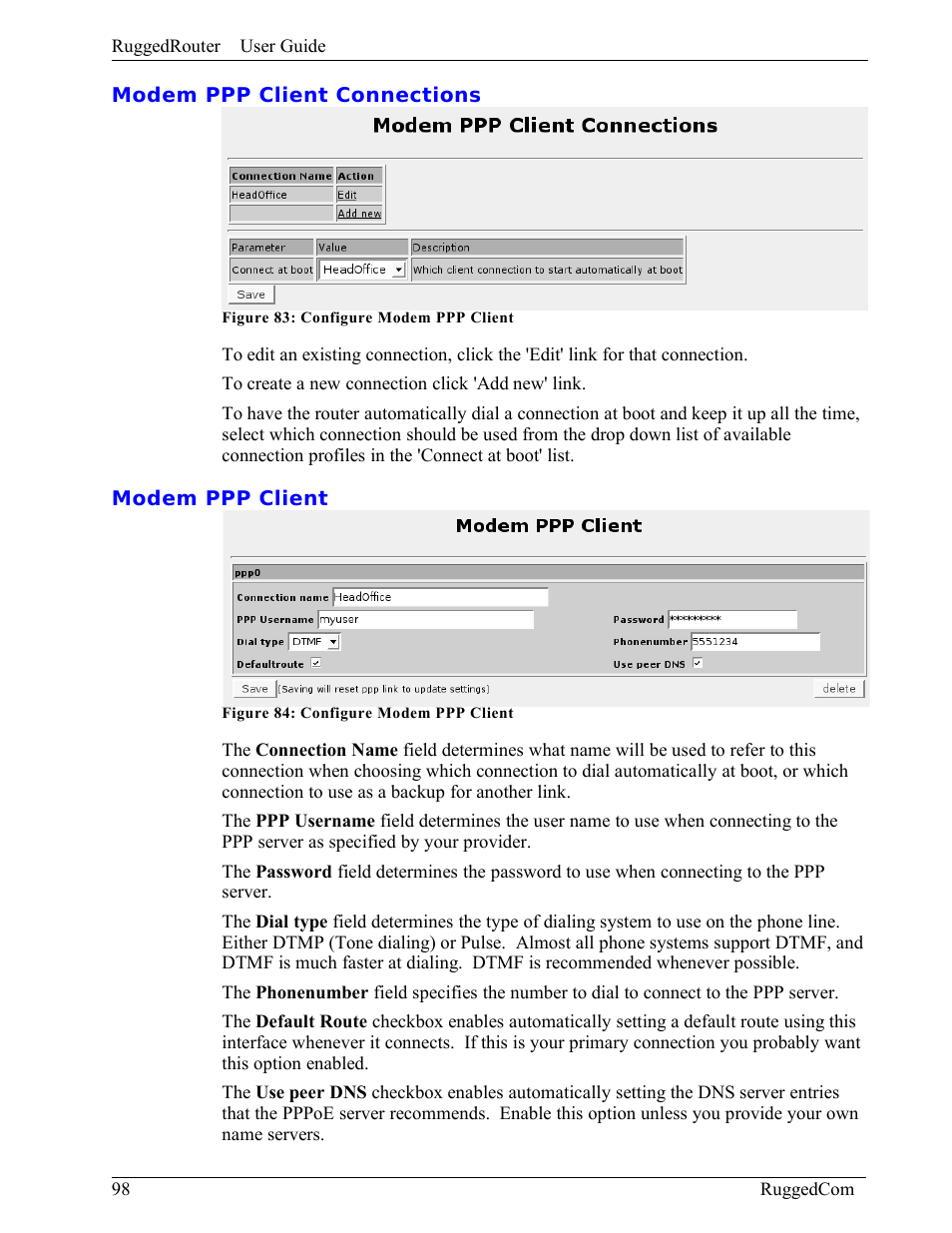 Modem ppp client connections, Modem ppp client | RuggedCom RuggedRouter RX1000 User Manual | Page 100 / 284