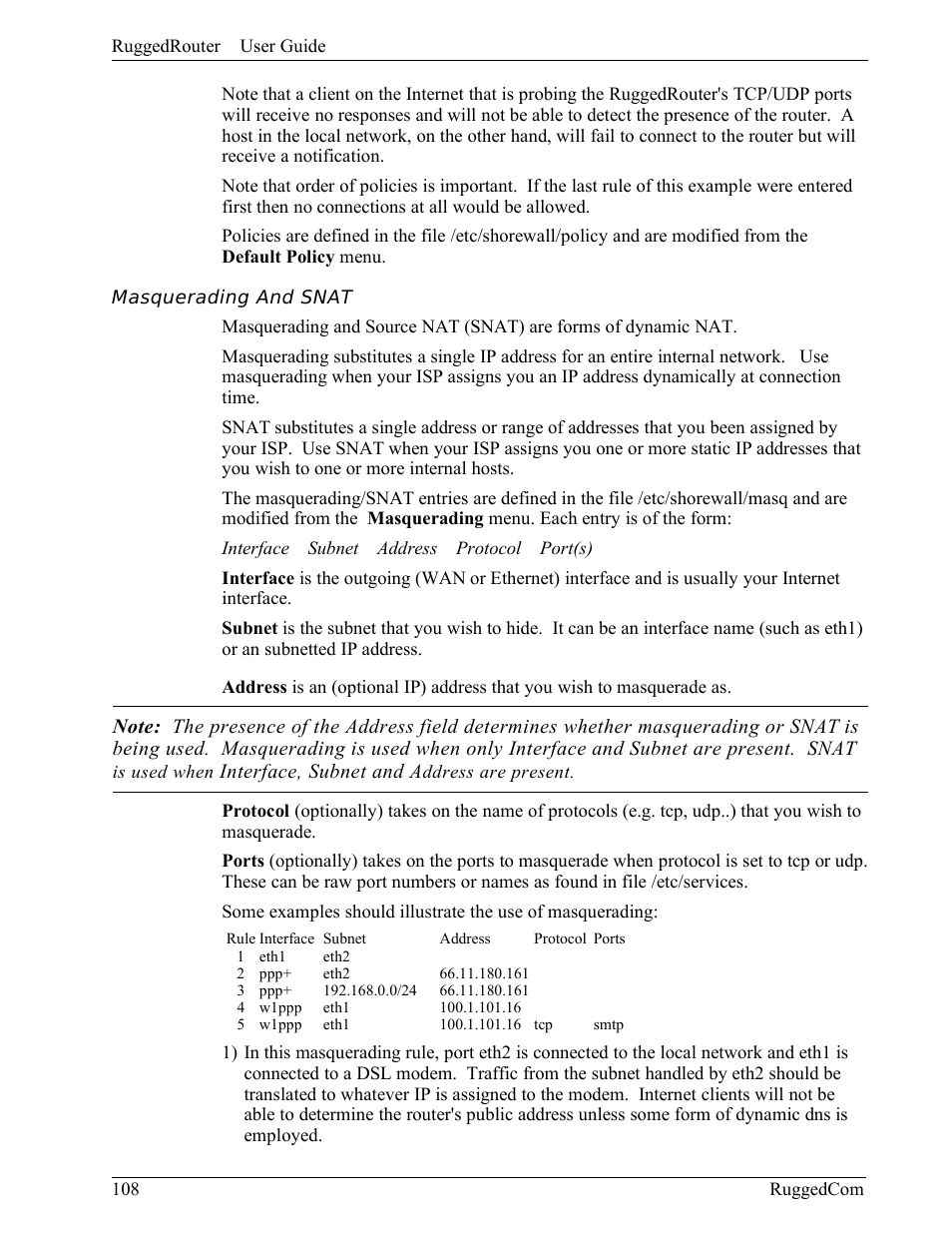 Masquerading and snat | RuggedCom RuggedRouter RX1000 User Manual | Page 110 / 284