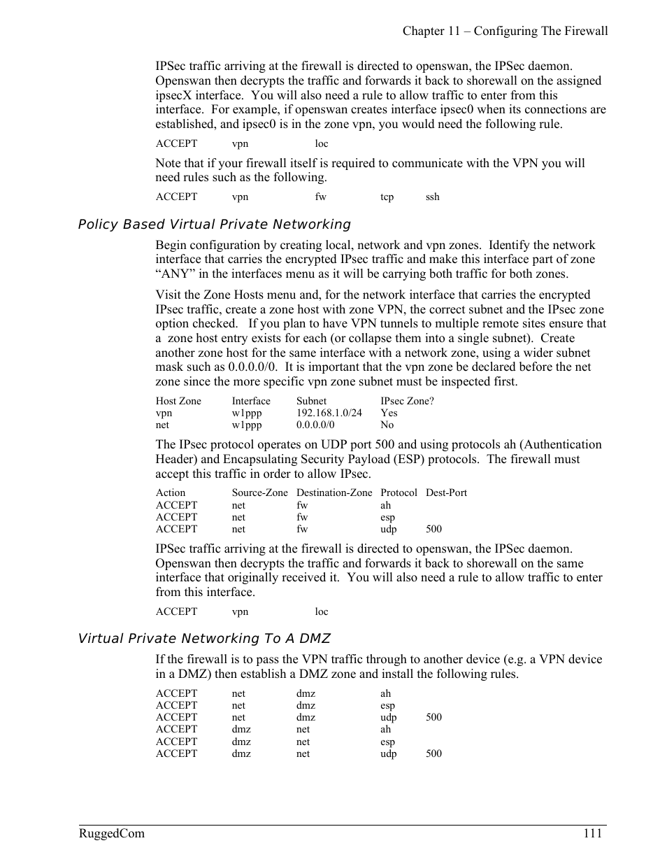 Policy based virtual private networking, Virtual private networking to a dmz | RuggedCom RuggedRouter RX1000 User Manual | Page 113 / 284