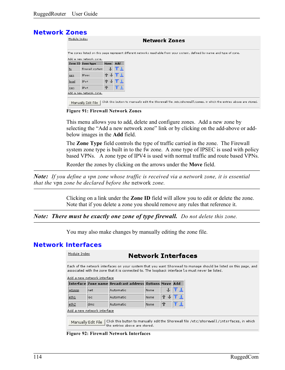 Network zones, Network interfaces | RuggedCom RuggedRouter RX1000 User Manual | Page 116 / 284