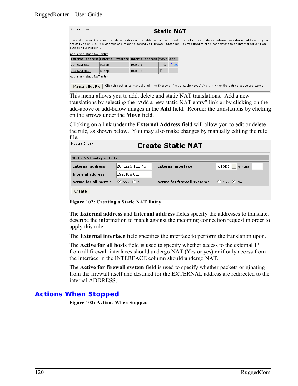 Actions when stopped | RuggedCom RuggedRouter RX1000 User Manual | Page 122 / 284