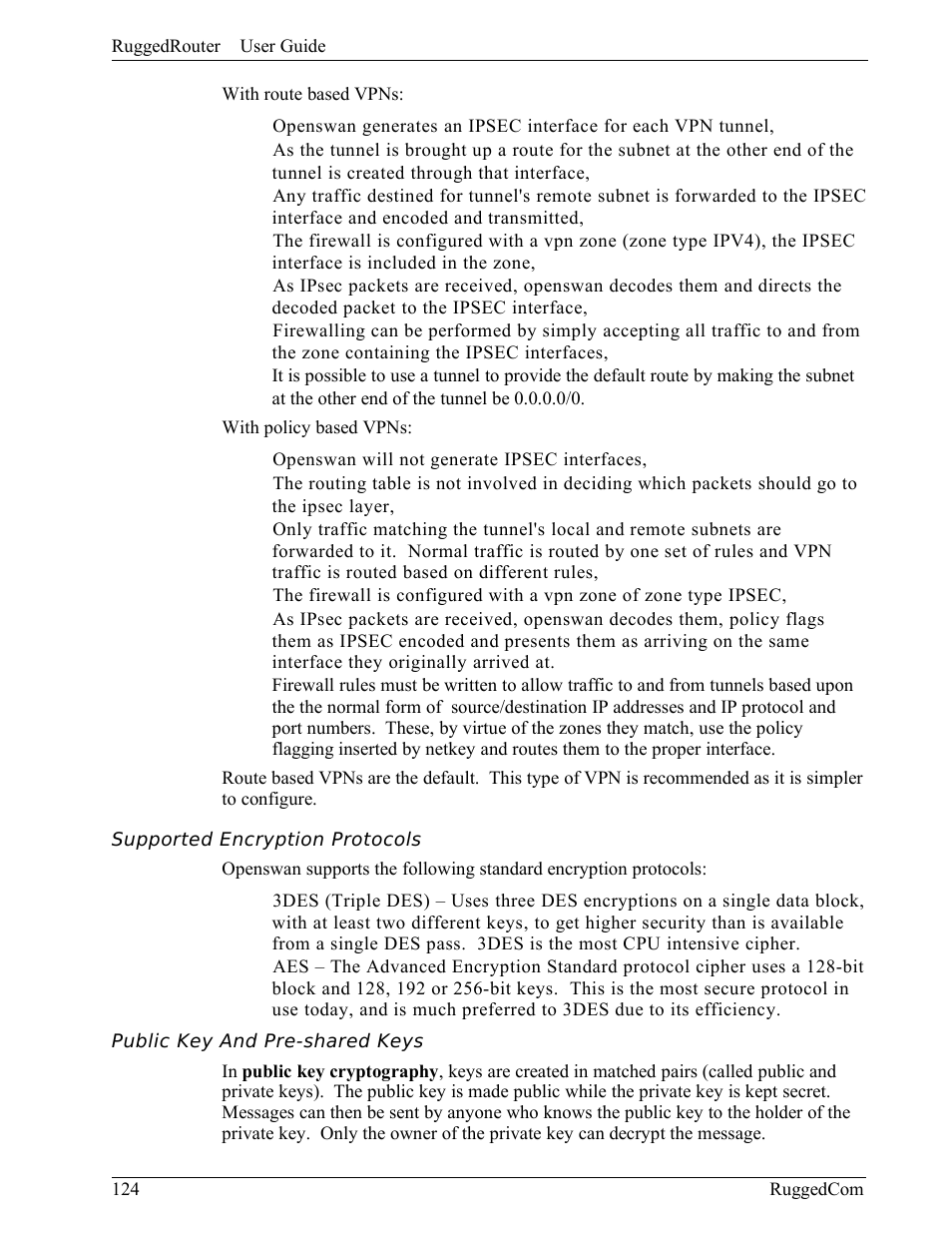 Supported encryption protocols, Public key and pre-shared keys | RuggedCom RuggedRouter RX1000 User Manual | Page 126 / 284