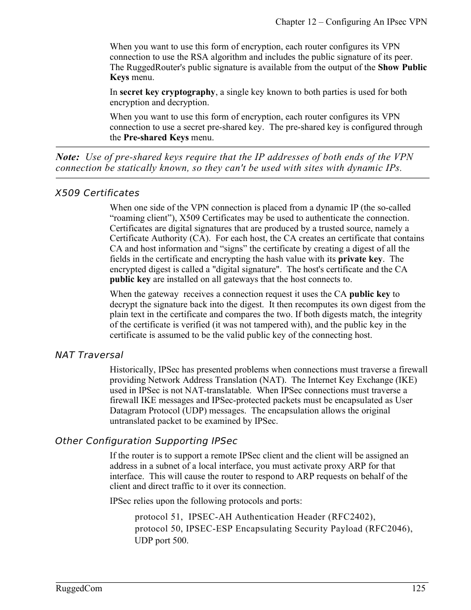 X509 certificates, Nat traversal, Other configuration supporting ipsec | RuggedCom RuggedRouter RX1000 User Manual | Page 127 / 284