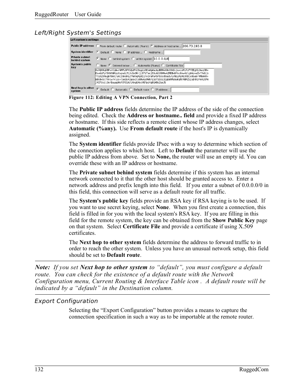 Left/right system's settings, Export configuration | RuggedCom RuggedRouter RX1000 User Manual | Page 134 / 284