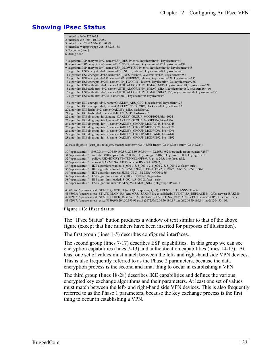 Showing ipsec status | RuggedCom RuggedRouter RX1000 User Manual | Page 135 / 284