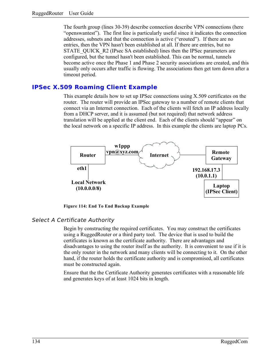 Ipsec x.509 roaming client example, Select a certificate authority | RuggedCom RuggedRouter RX1000 User Manual | Page 136 / 284