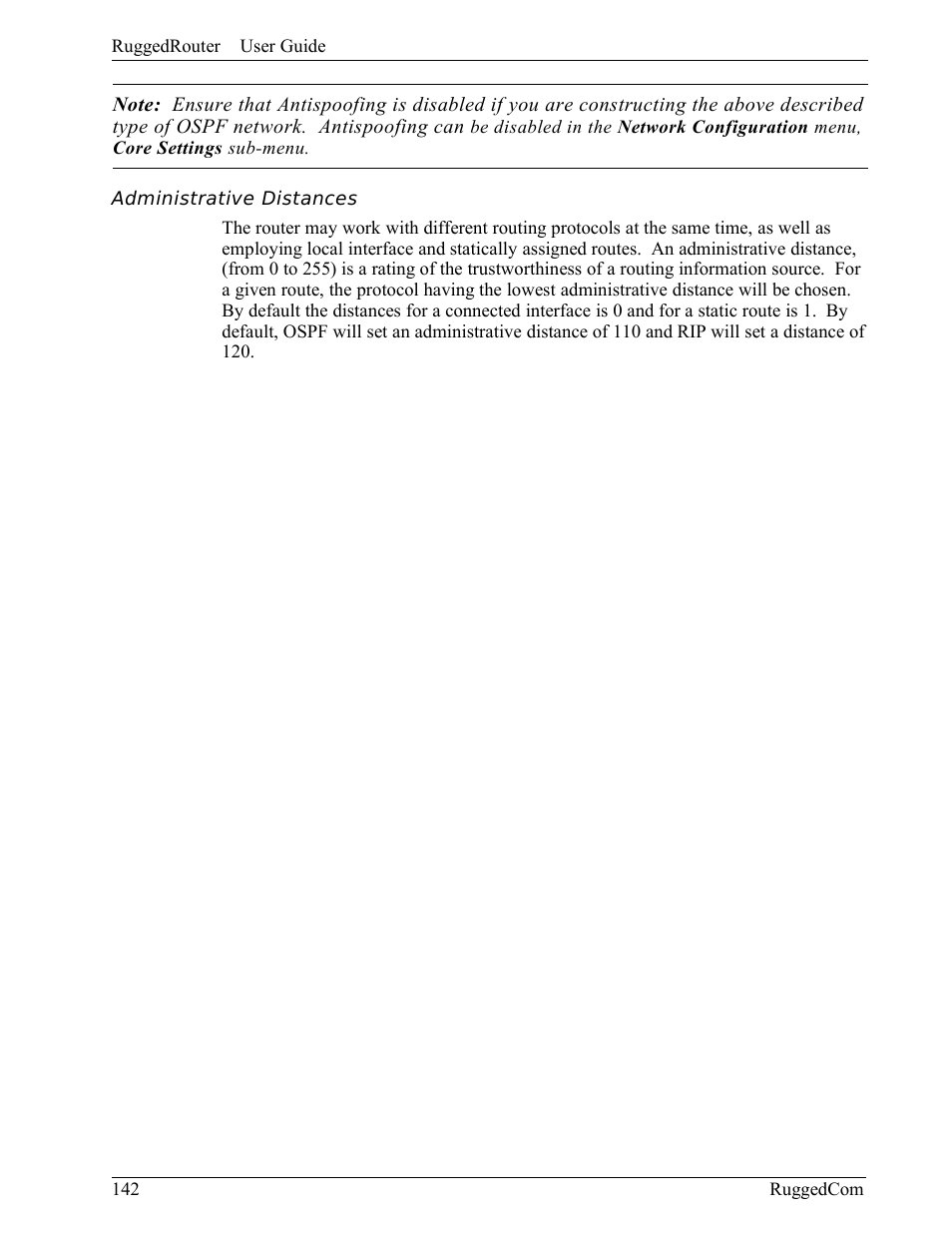 Administrative distances | RuggedCom RuggedRouter RX1000 User Manual | Page 144 / 284
