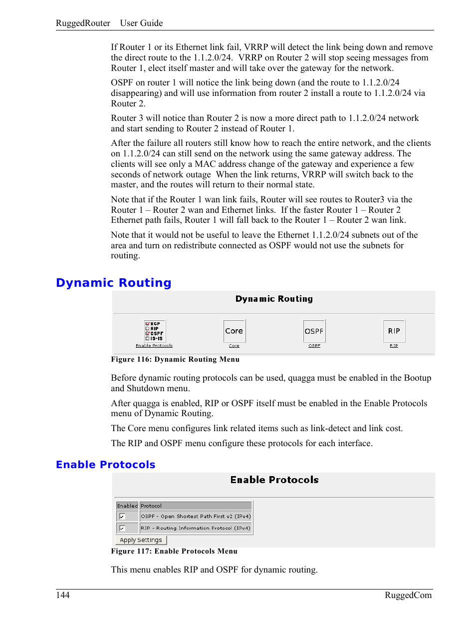 Dynamic routing, Enable protocols | RuggedCom RuggedRouter RX1000 User Manual | Page 146 / 284