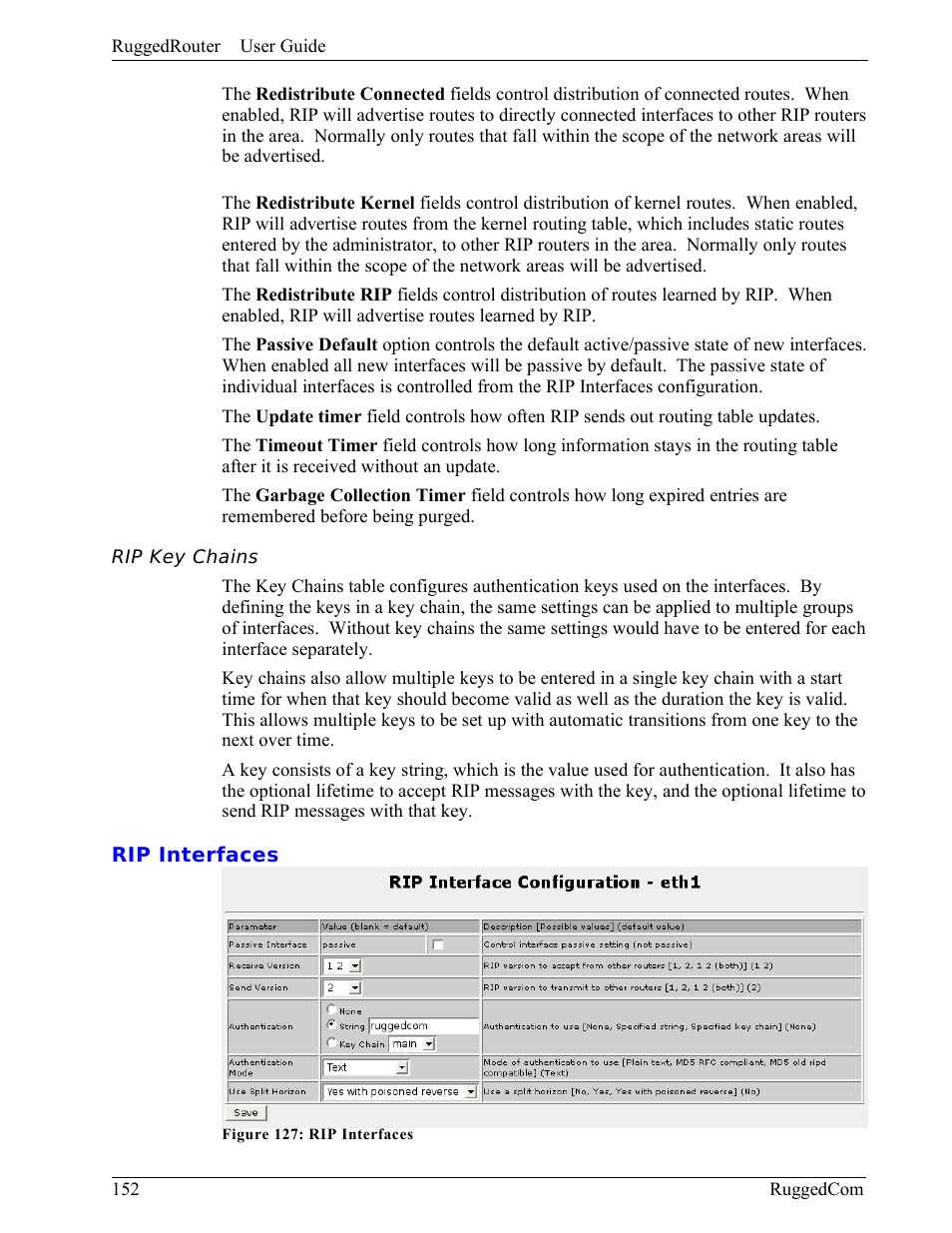 Rip key chains, Rip interfaces | RuggedCom RuggedRouter RX1000 User Manual | Page 154 / 284