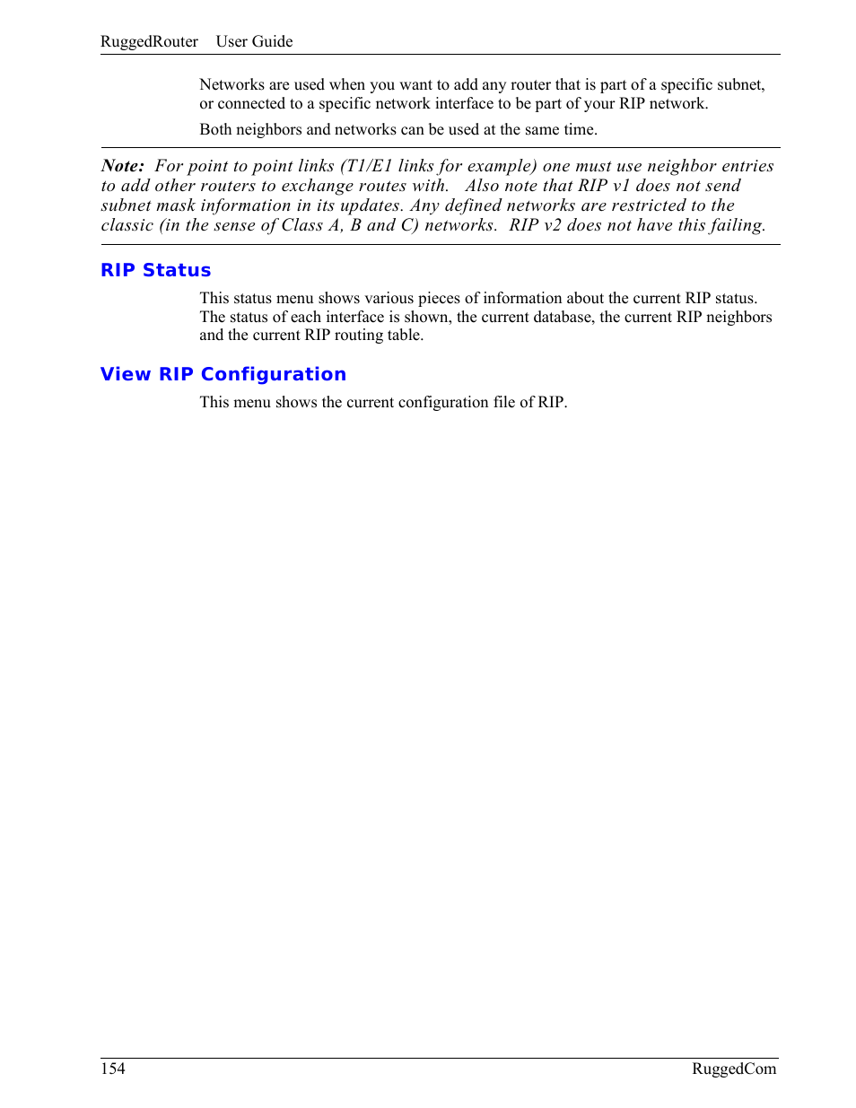 Rip status, View rip configuration | RuggedCom RuggedRouter RX1000 User Manual | Page 156 / 284