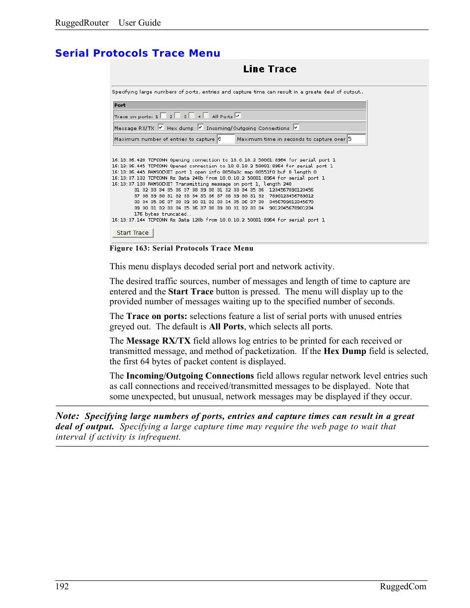 Serial protocols trace menu | RuggedCom RuggedRouter RX1000 User Manual | Page 194 / 284