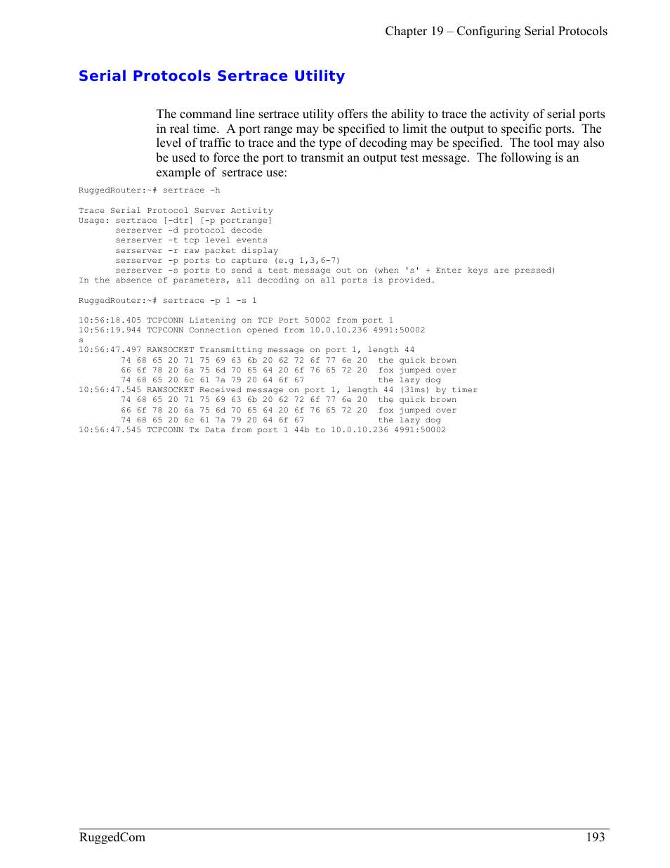 Serial protocols sertrace utility | RuggedCom RuggedRouter RX1000 User Manual | Page 195 / 284