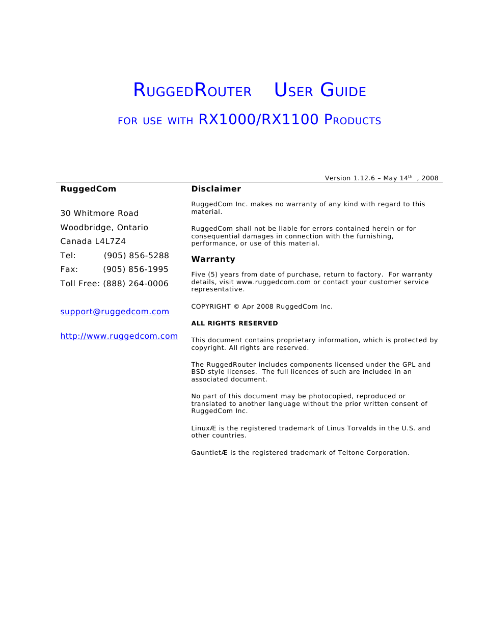 Ugged, Outer, Uide | RuggedCom RuggedRouter RX1000 User Manual | Page 2 / 284