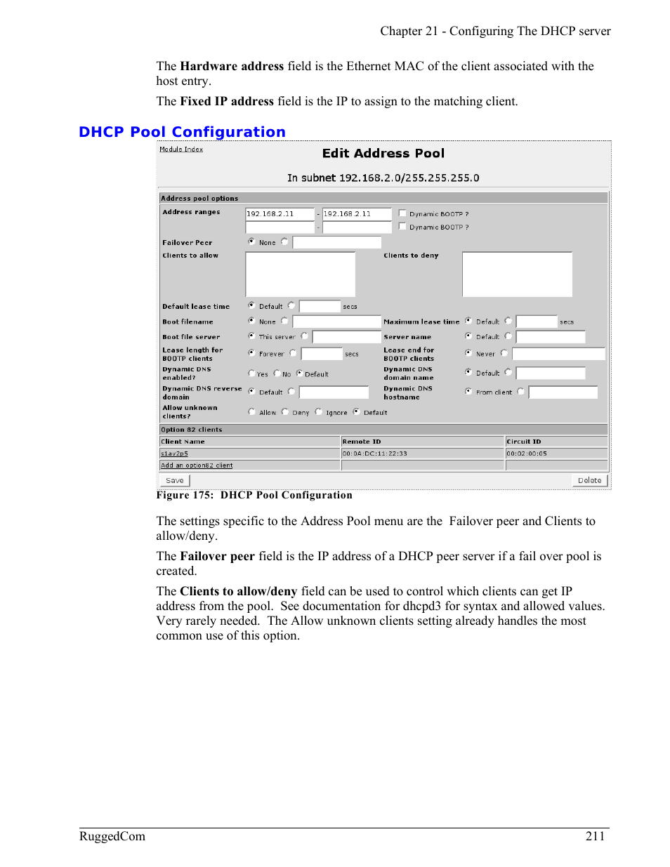 Dhcp pool configuration | RuggedCom RuggedRouter RX1000 User Manual | Page 213 / 284