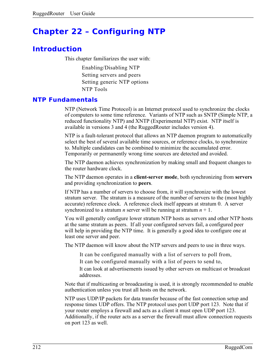 Chapter 22 – configuring ntp, Introduction, Ntp fundamentals | RuggedCom RuggedRouter RX1000 User Manual | Page 214 / 284