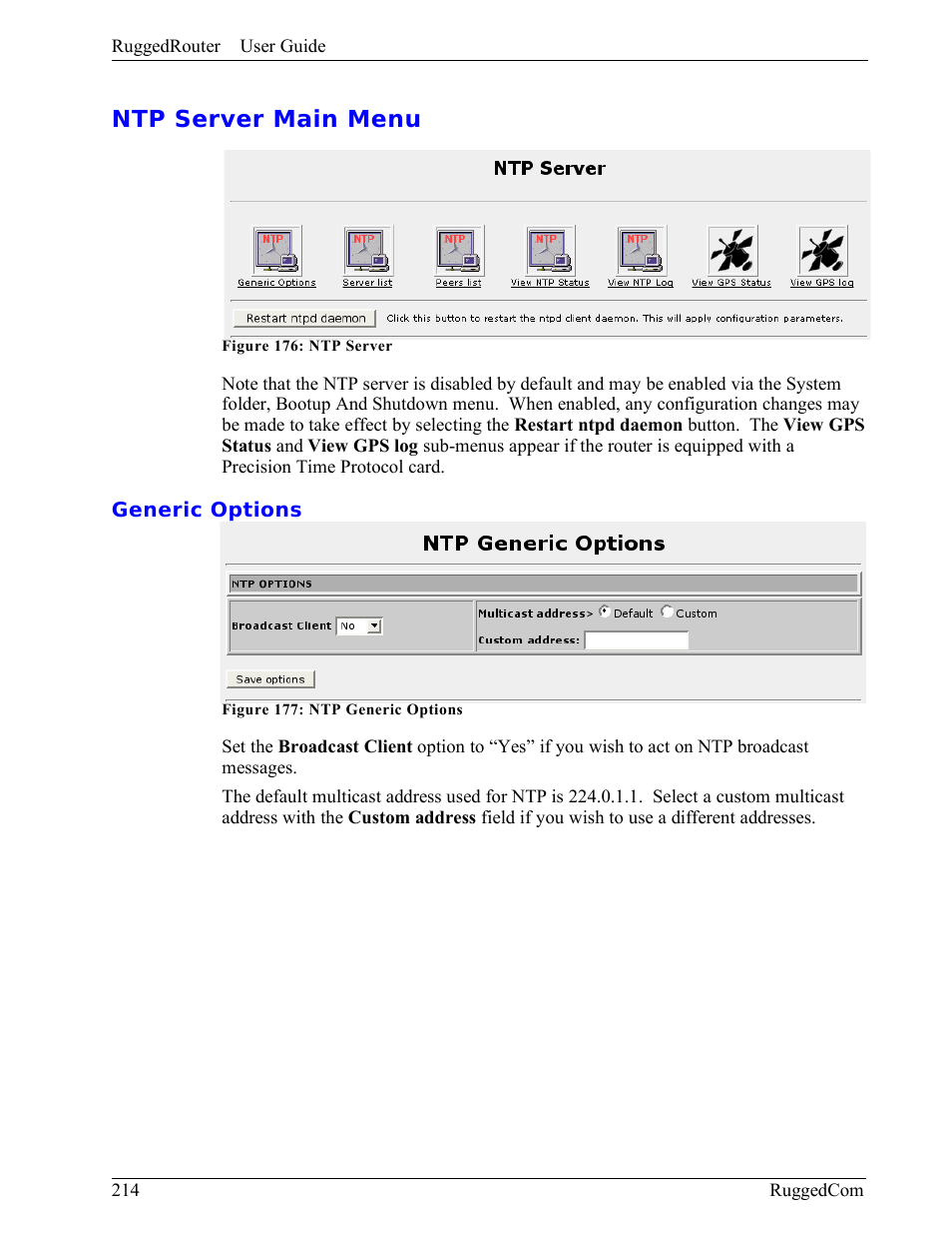 Ntp server main menu, Generic options | RuggedCom RuggedRouter RX1000 User Manual | Page 216 / 284