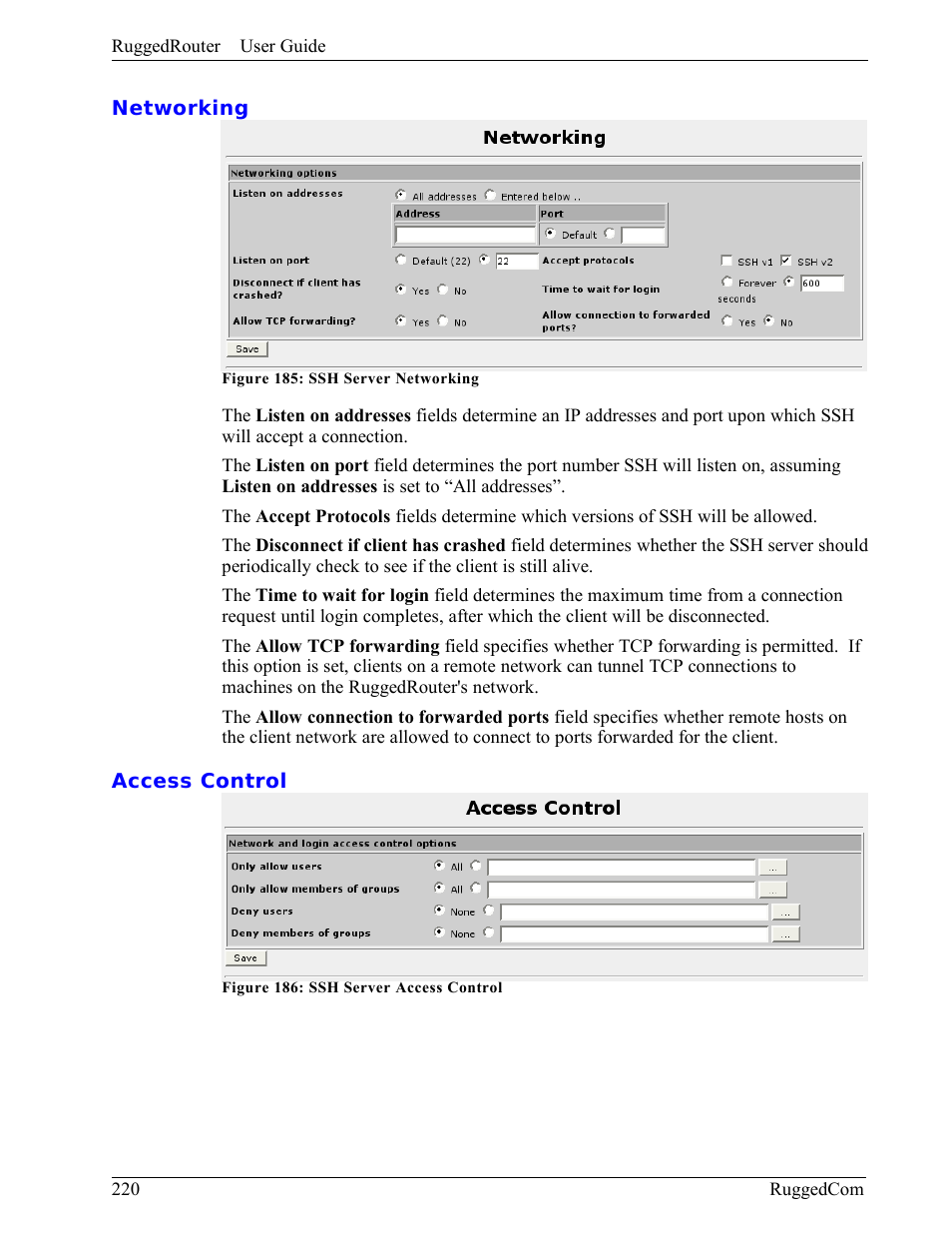 Networking, Access control | RuggedCom RuggedRouter RX1000 User Manual | Page 222 / 284