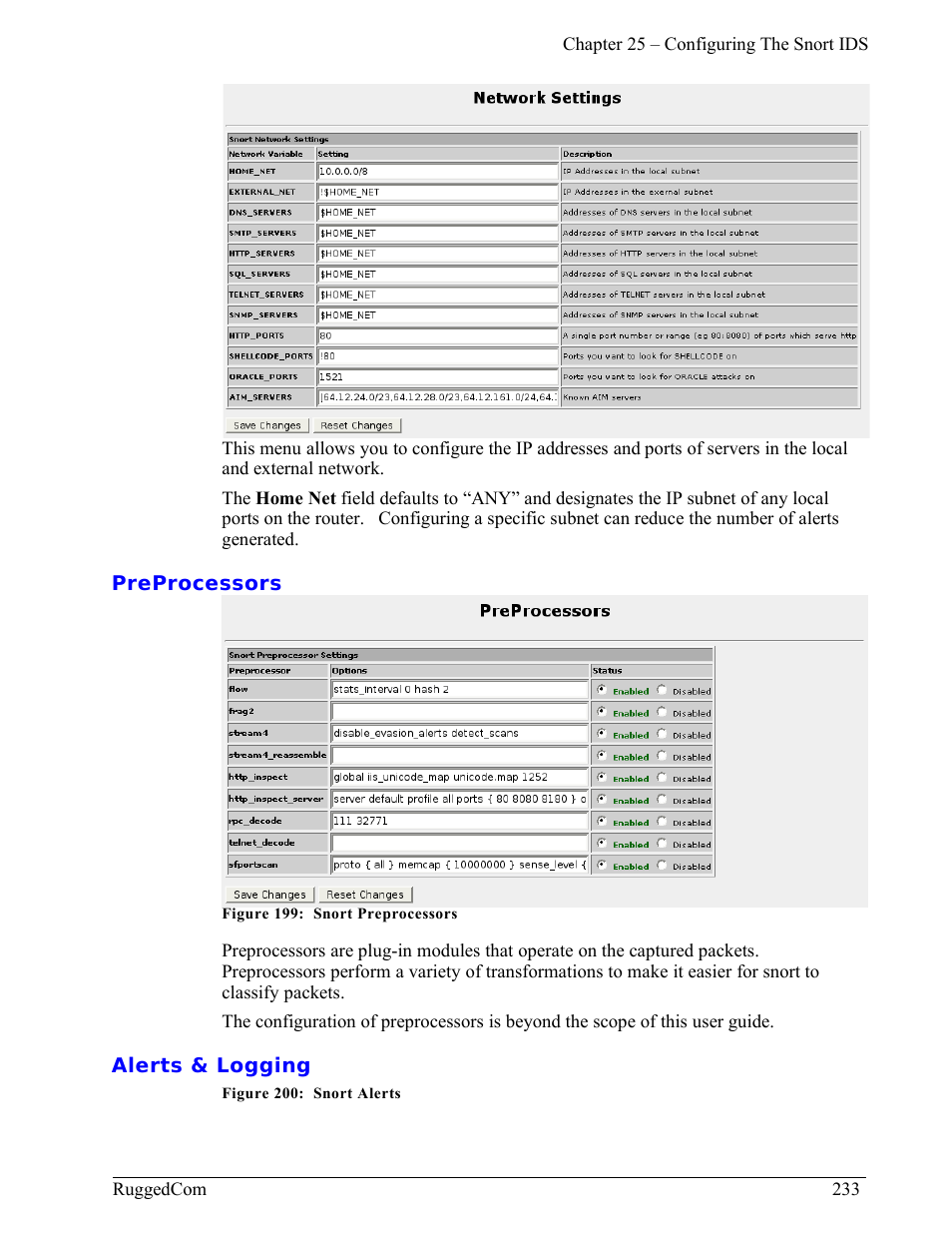 Preprocessors, Alerts & logging | RuggedCom RuggedRouter RX1000 User Manual | Page 235 / 284