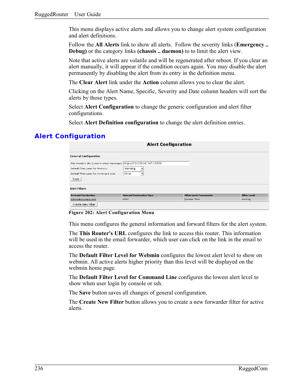 Alert configuration | RuggedCom RuggedRouter RX1000 User Manual | Page 238 / 284