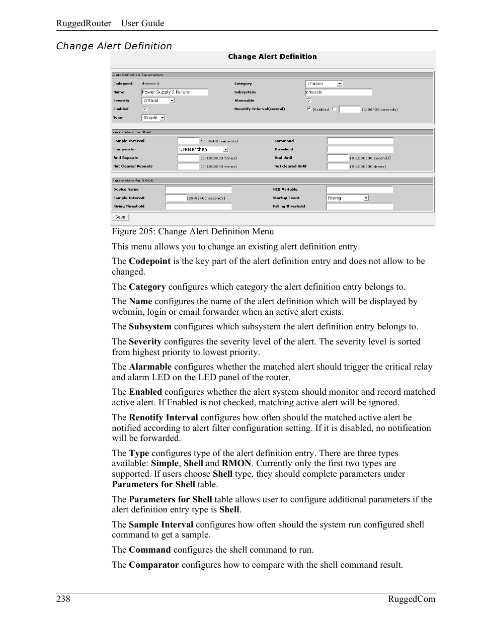 Change alert definition | RuggedCom RuggedRouter RX1000 User Manual | Page 240 / 284
