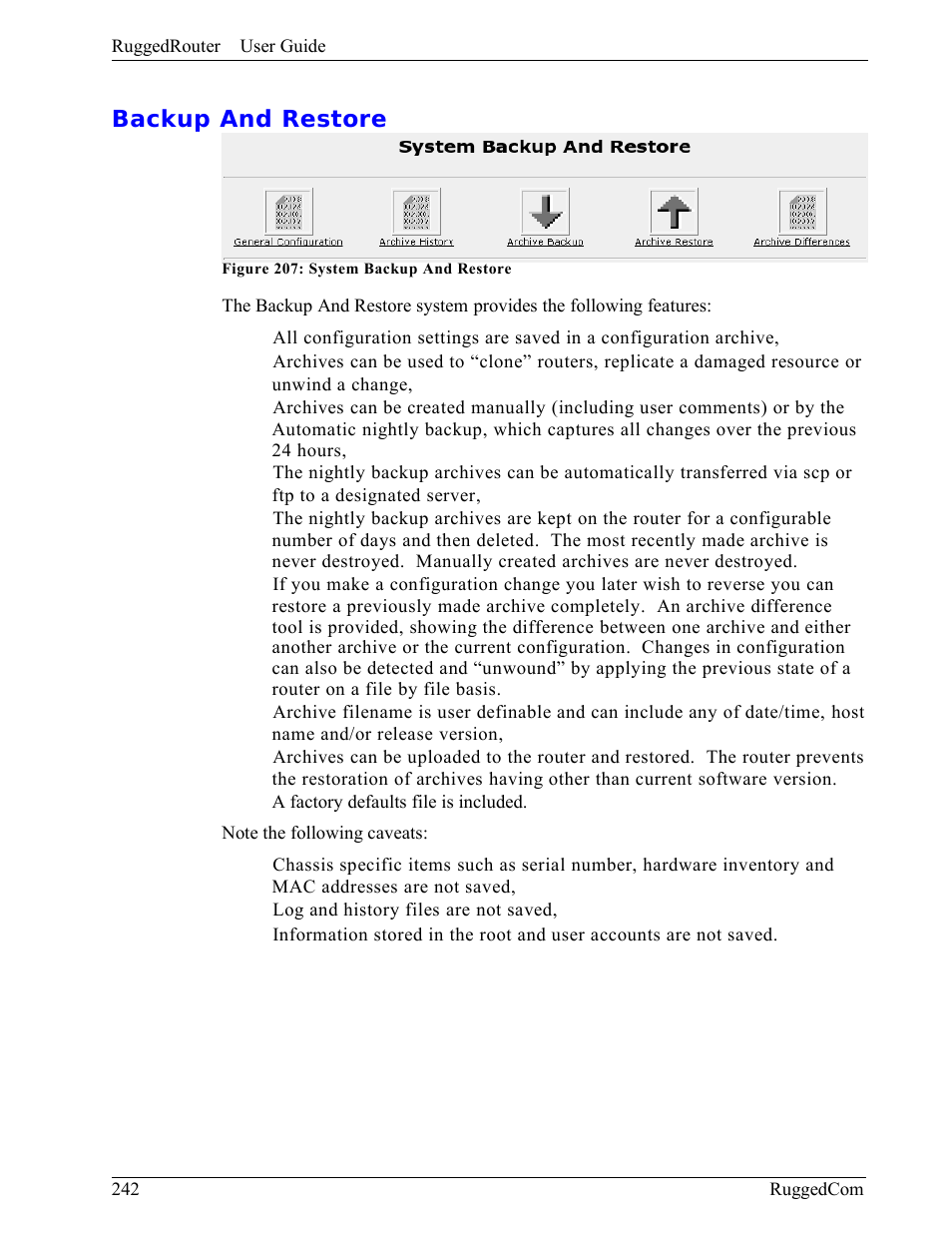Backup and restore | RuggedCom RuggedRouter RX1000 User Manual | Page 244 / 284
