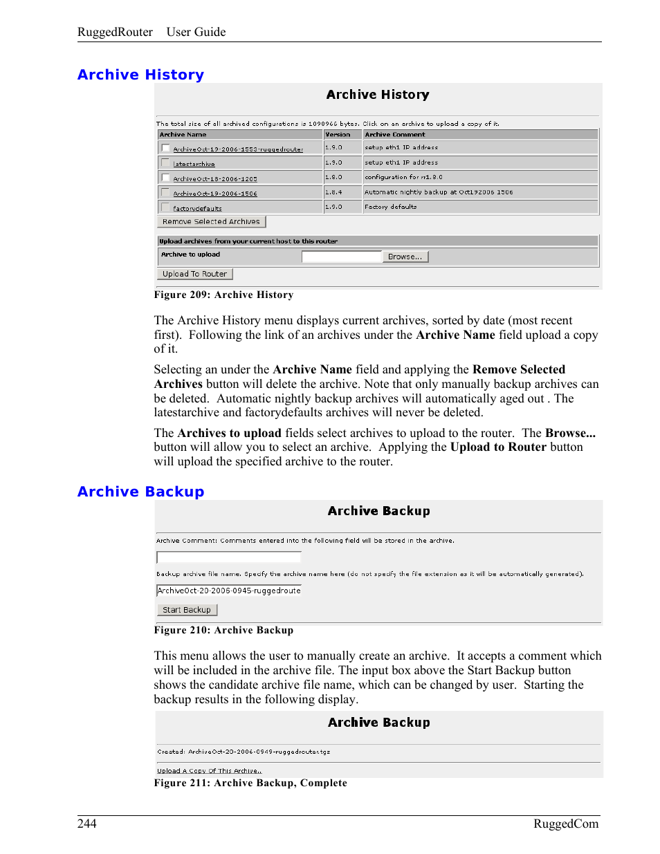 Archive history, Archive backup | RuggedCom RuggedRouter RX1000 User Manual | Page 246 / 284