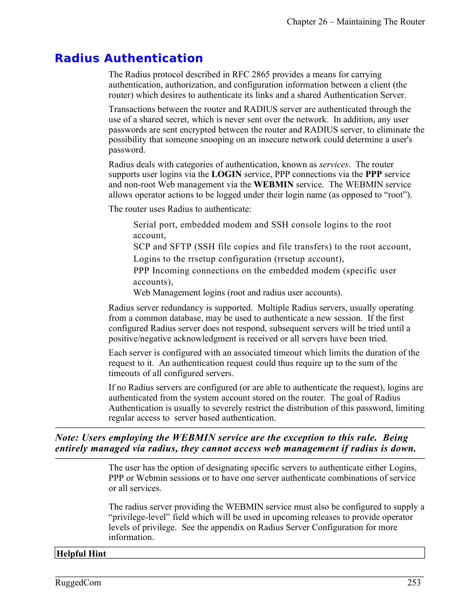 Radius authentication | RuggedCom RuggedRouter RX1000 User Manual | Page 255 / 284