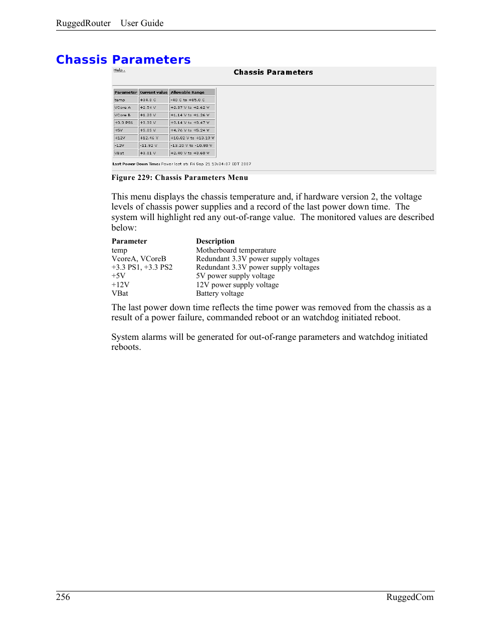 Chassis parameters | RuggedCom RuggedRouter RX1000 User Manual | Page 258 / 284