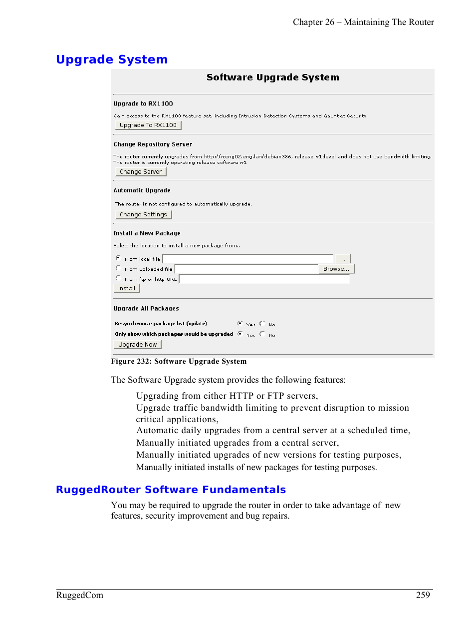 Upgrade system, Ruggedrouter software fundamentals | RuggedCom RuggedRouter RX1000 User Manual | Page 261 / 284