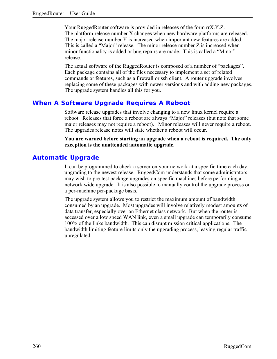 When a software upgrade requires a reboot, Automatic upgrade | RuggedCom RuggedRouter RX1000 User Manual | Page 262 / 284