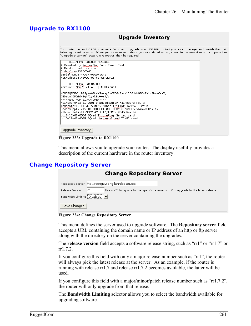 Upgrade to rx1100, Change repository server | RuggedCom RuggedRouter RX1000 User Manual | Page 263 / 284