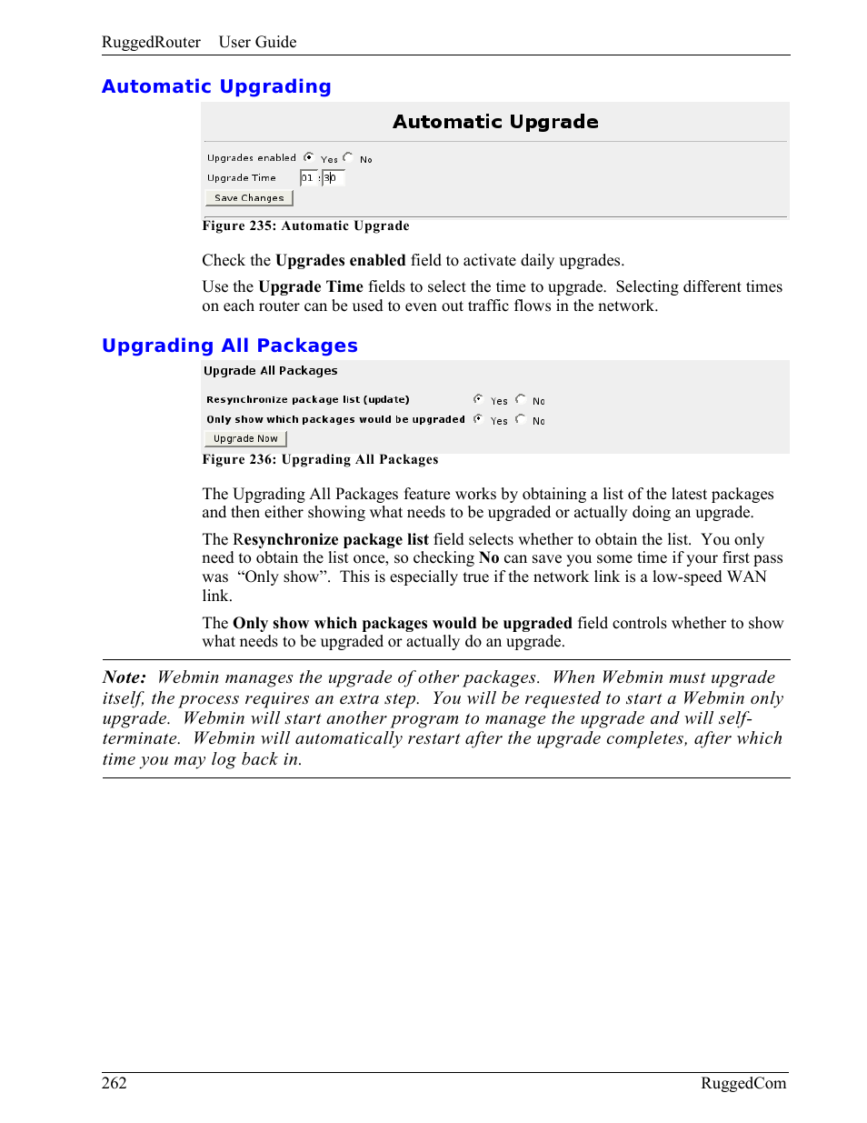 Automatic upgrading, Upgrading all packages | RuggedCom RuggedRouter RX1000 User Manual | Page 264 / 284