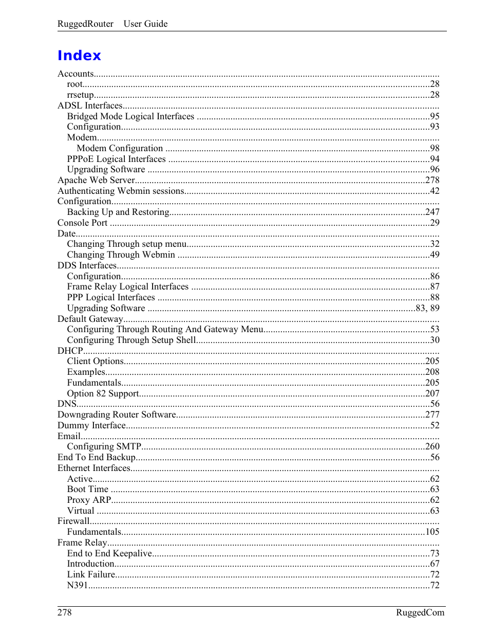 Index | RuggedCom RuggedRouter RX1000 User Manual | Page 280 / 284