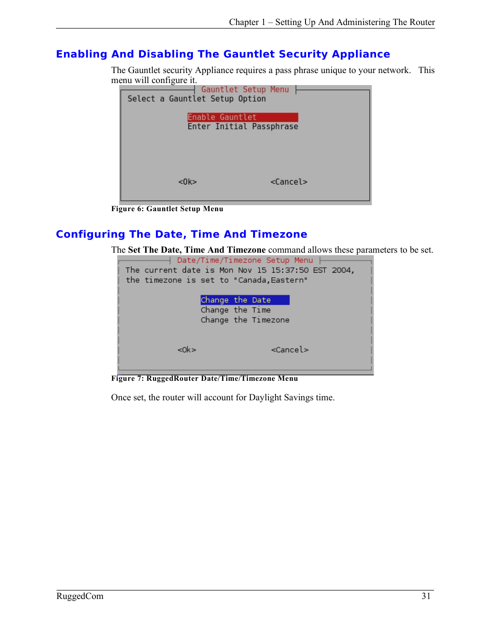 Configuring the date, time and timezone | RuggedCom RuggedRouter RX1000 User Manual | Page 33 / 284